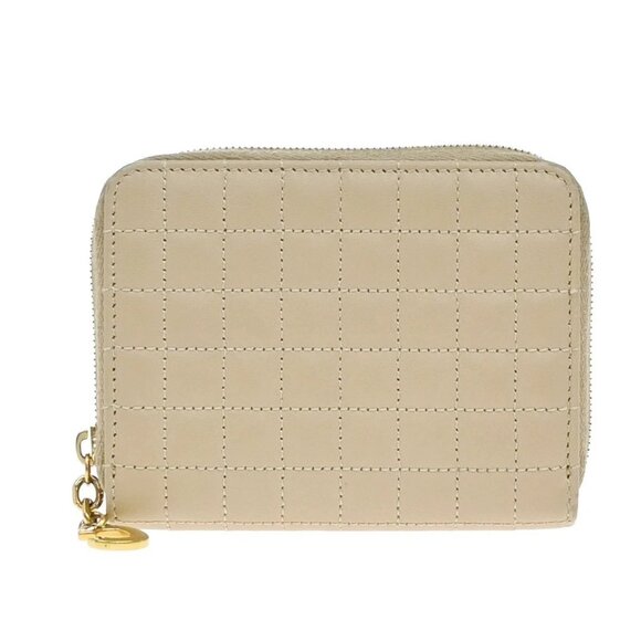 CELINE Logo C Charm Compact Zip Around Wallet Leather Beige Italy 02KA960 - Picture 1 of 16